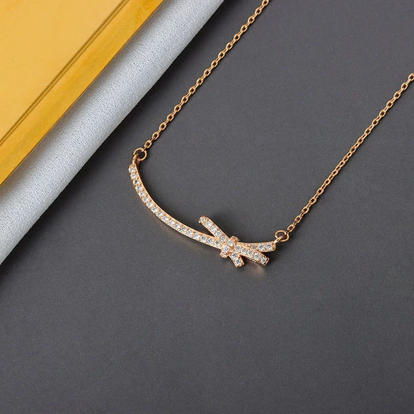 Wholesale Necklace 925 Sterling Silver Bow Mixed Gem Inlay Electroplating