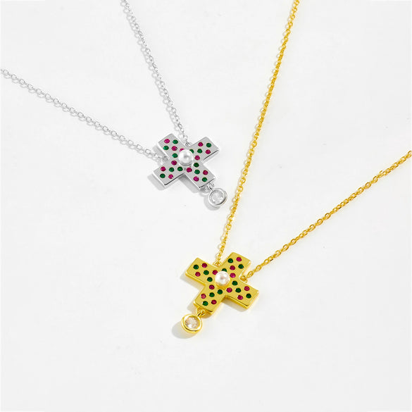 Wholesale Necklace 925 Sterling Silver Cross Zircon Electroplated Geometric Design For Women