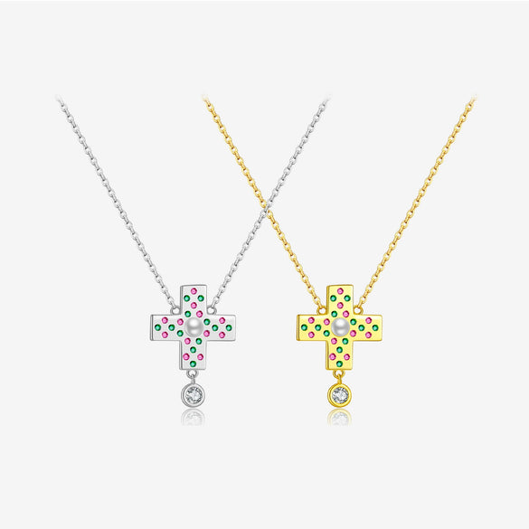 Wholesale Necklace 925 Sterling Silver Cross Zircon Electroplated Geometric Design For Women