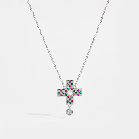 Wholesale Necklace 925 Sterling Silver Cross Zircon Electroplated Geometric Design For Women