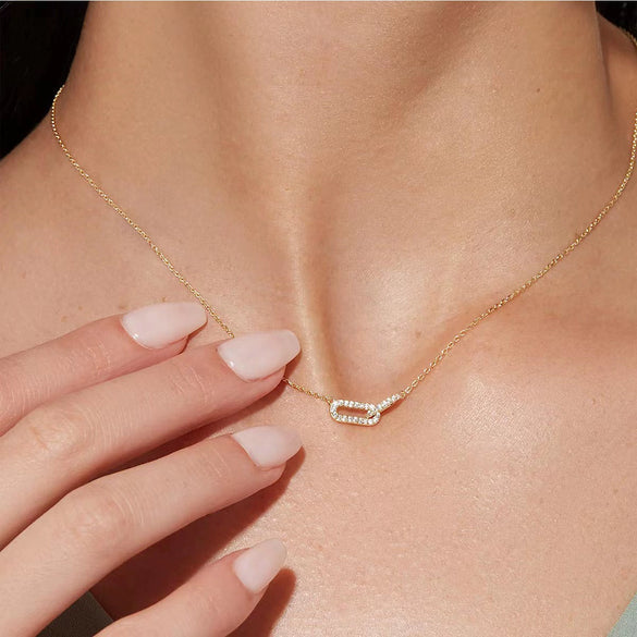 Wholesale Necklace 925 Sterling Silver Double Oval Interlocking Double Ring Pendant With Diamonds Geometric Light Luxury Style