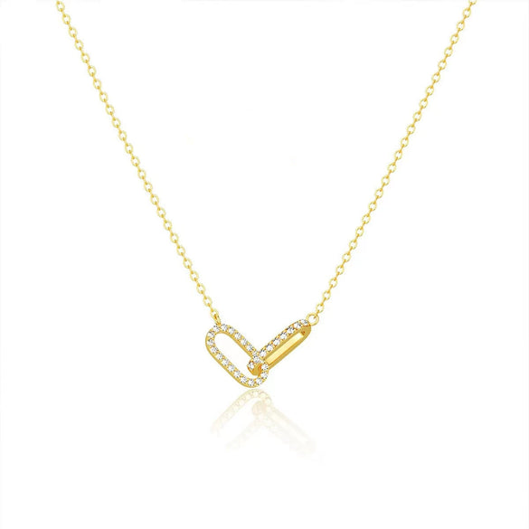 Wholesale Necklace 925 Sterling Silver Double Oval Interlocking Double Ring Pendant With Diamonds Geometric Light Luxury Style