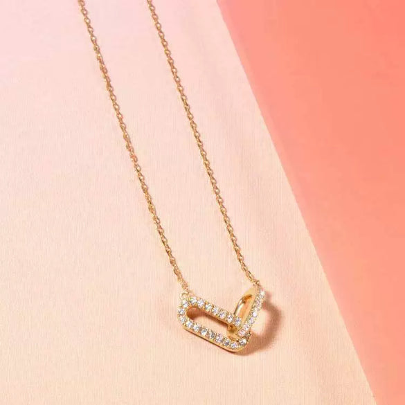 Wholesale Necklace 925 Sterling Silver Double Oval Interlocking Double Ring Pendant With Diamonds Geometric Light Luxury Style