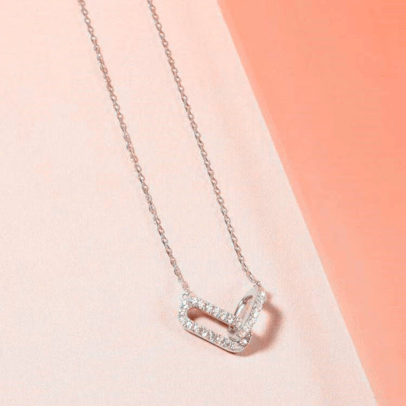 Wholesale Necklace 925 Sterling Silver Double Oval Interlocking Double Ring Pendant With Diamonds Geometric Light Luxury Style