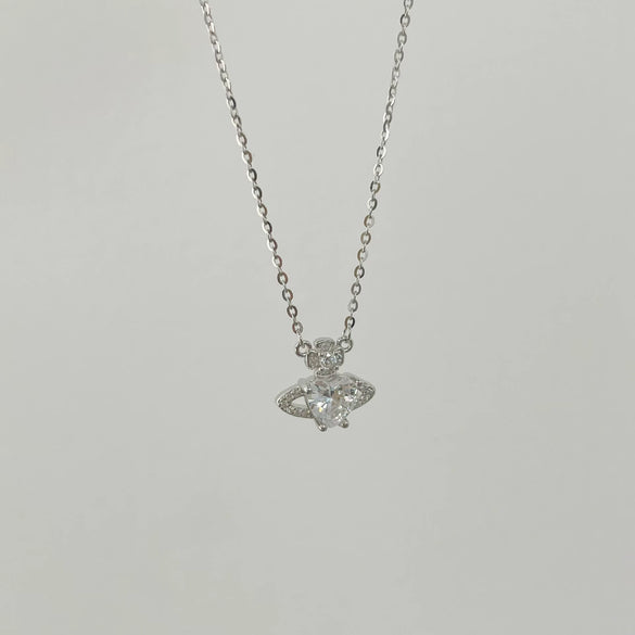 Wholesale Necklace 925 Sterling Silver Heart Shape With Saturn Planet Design For Women