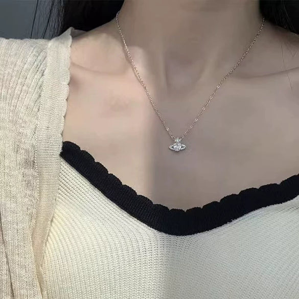 Wholesale Necklace 925 Sterling Silver Heart Shape With Saturn Planet Design For Women