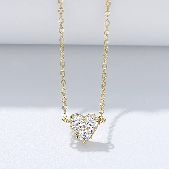 Wholesale Necklace 925 Sterling Silver Heartshaped Diamond Zircon Women's Fashion Cross Chain