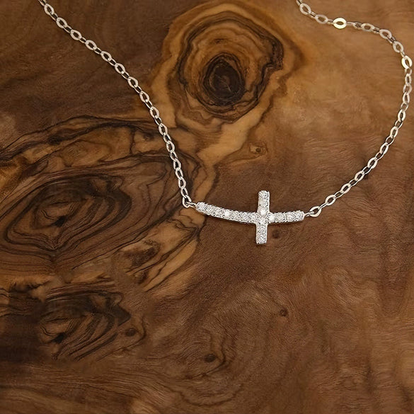 Wholesale Necklace 925 Sterling Silver Horizontal Cross Inlaid Zircon Geometric Style For Women