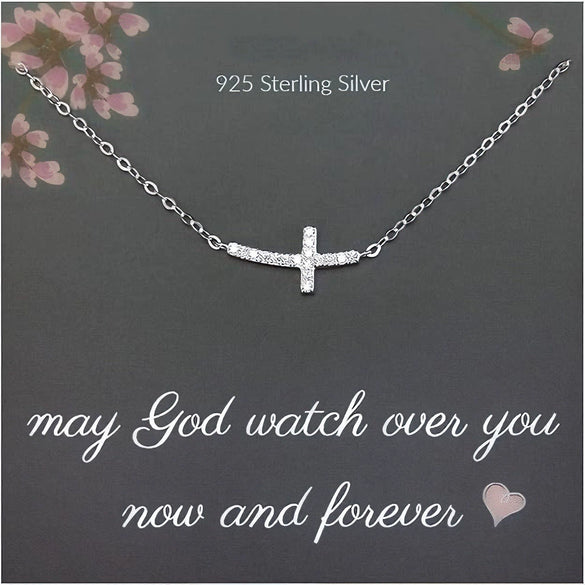 Wholesale Necklace 925 Sterling Silver Horizontal Cross Inlaid Zircon Geometric Style For Women