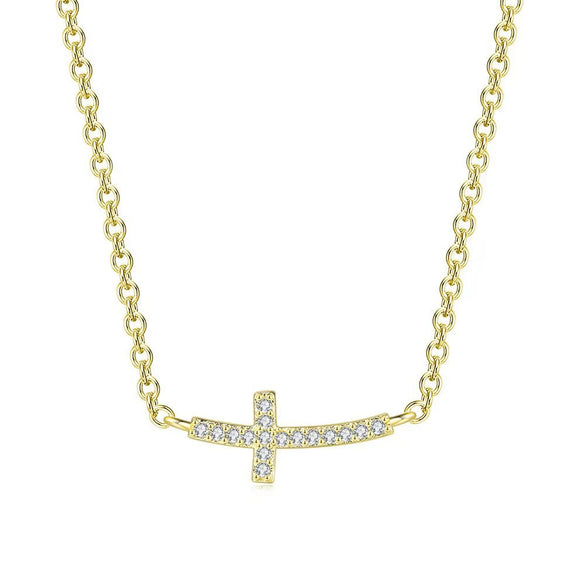 Wholesale Necklace 925 Sterling Silver Horizontal Cross Inlaid Zircon Geometric Style For Women