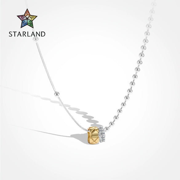Wholesale Necklace 925 Sterling Silver Irregular Ballpoint Chain Double Ring Diamond Pendant Light Luxury Geometric Electroplating For Women