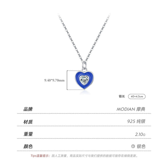 Wholesale Necklace 925 Sterling Silver Klein Blue Enamel Heart Shape Pendant Clavicle Chain For Women Sweet Cool Style