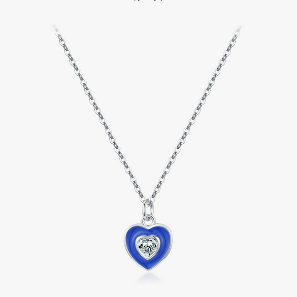 Wholesale Necklace 925 Sterling Silver Klein Blue Enamel Heart Shape Pendant Clavicle Chain For Women Sweet Cool Style