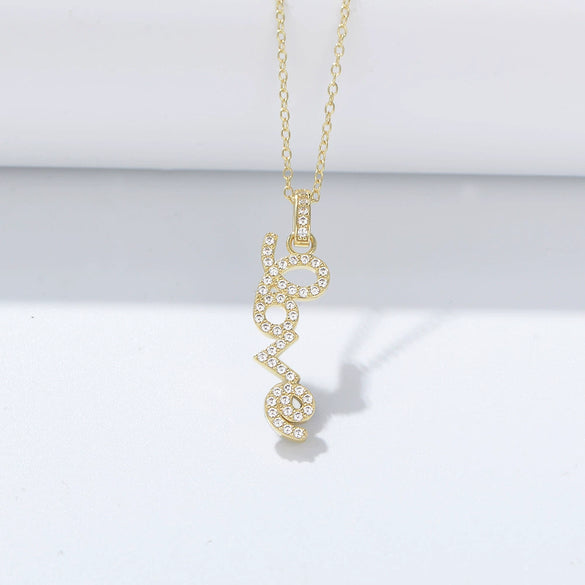 Wholesale Necklace 925 Sterling Silver Love Letter Pendant Cross Chain Micro Inlaid Zircon Light Luxury Romantic For Women