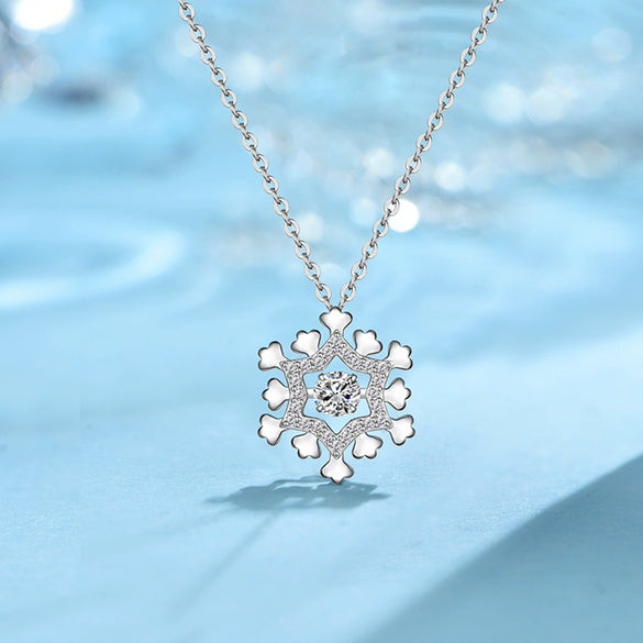 Wholesale Necklace 925 Sterling Silver Microinlaid Zircon Beating Heart Snowflake Flower Electroplated For Women