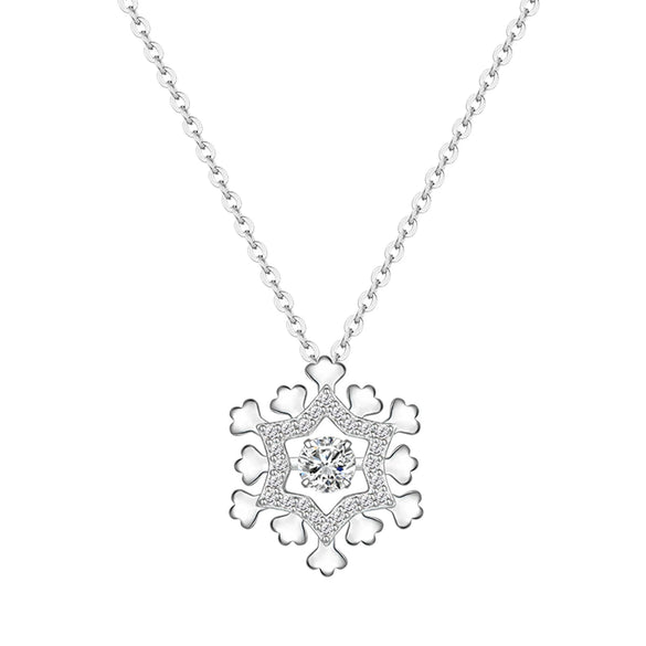 Wholesale Necklace 925 Sterling Silver Microinlaid Zircon Beating Heart Snowflake Flower Electroplated For Women