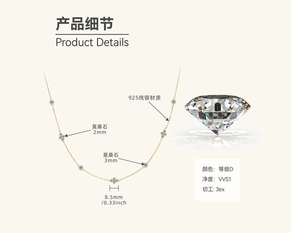 Wholesale Necklace 925 Sterling Silver Moissanite Fourleaf Clover Electroplating Ochain
