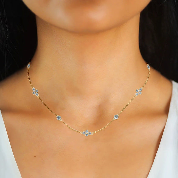 Wholesale Necklace 925 Sterling Silver Moissanite Fourleaf Clover Electroplating Ochain