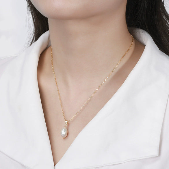 Wholesale Necklace Sterling Silver 925 Natural Freshwater Pearl Baroque Oval Retro Geometric Electroplated