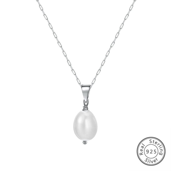 Wholesale Necklace Sterling Silver 925 Natural Freshwater Pearl Baroque Oval Retro Geometric Electroplated
