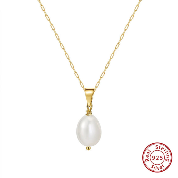 Wholesale Necklace Sterling Silver 925 Natural Freshwater Pearl Baroque Oval Retro Geometric Electroplated