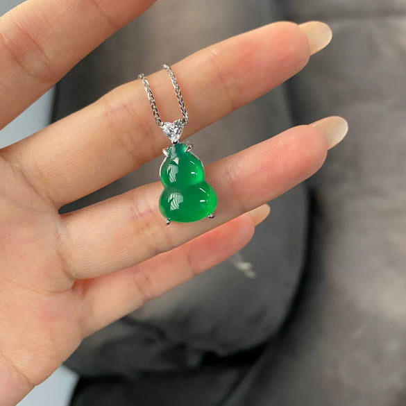 Wholesale Necklace 925 Sterling Silver Natural Green Chalcedony Gourd Pendant Ochain Electroplated Geometric Style For Women
