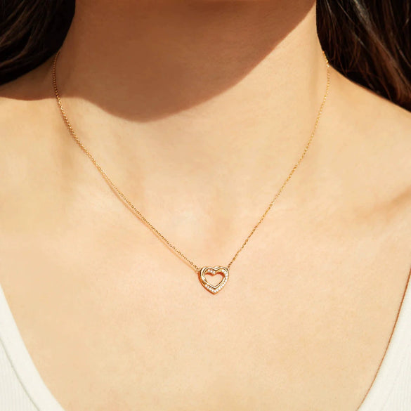 Wholesale Necklace 925 Sterling Silver Overlapping Double Hollow Heart Geometric Electroplated Ochain For Women