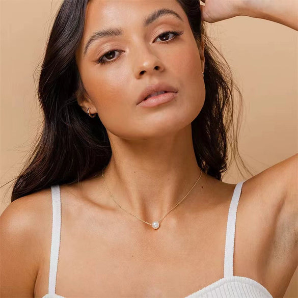 Wholesale Necklace Sterling Silver Pearl Geometric Ochain 14K Gold Plated