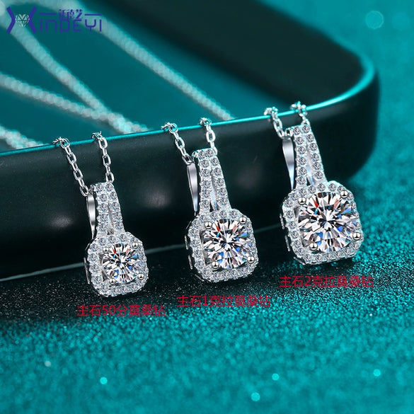 Wholesale Necklace 925 Sterling Silver Plated Pt950 Gold Star Pattern Four Claw Moissanite Pendant Cross Flower Chain For Women