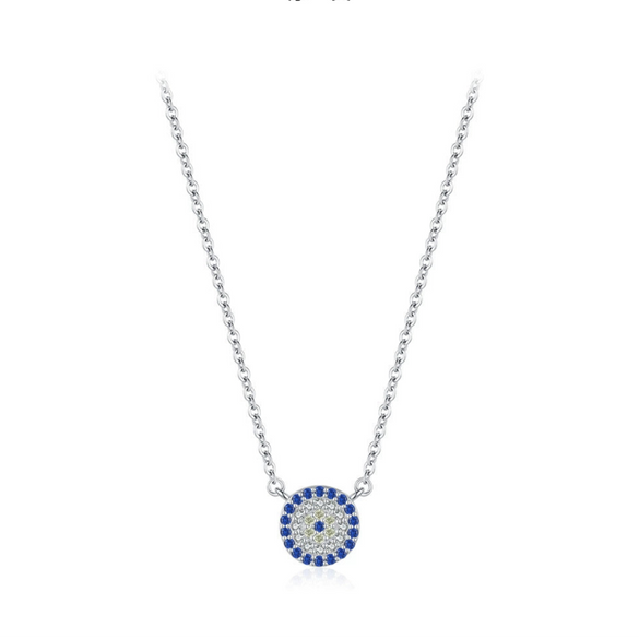 Wholesale Necklace 925 Sterling Silver Round Blue Eyes Microinlay Allmatch Geometric Clavicle Chain For Women