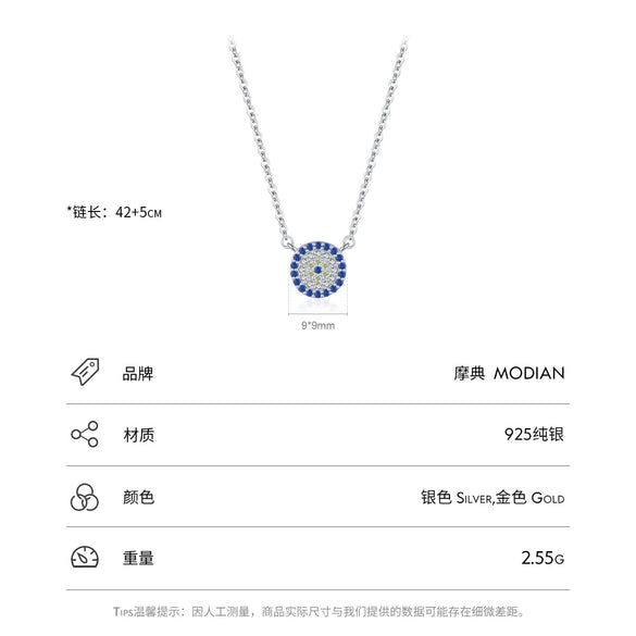 Wholesale Necklace 925 Sterling Silver Round Blue Eyes Microinlay Allmatch Geometric Clavicle Chain For Women