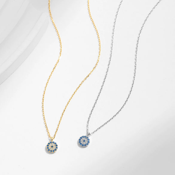 Wholesale Necklace 925 Sterling Silver Round Blue Eyes Zircon Inlaid Clavicle Chain For Women
