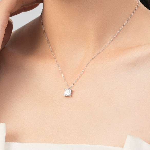Wholesale Necklace 925 Sterling Silver Square Zircon Light Luxury Geometric Style For Women