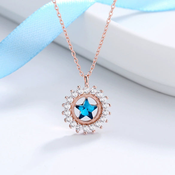 Wholesale Necklace 925 Sterling Silver Star Pendant Mixed Gem Inlay Accessories