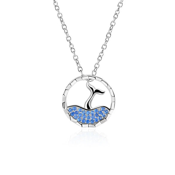 Wholesale Necklace 925 Sterling Silver Threedimensional Hollow Mermaid Inlaid Stone Electroplating Animal Style