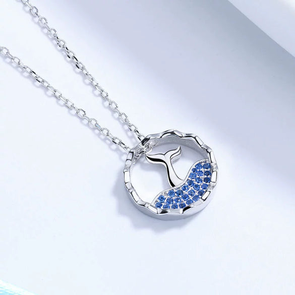 Wholesale Necklace 925 Sterling Silver Threedimensional Hollow Mermaid Inlaid Stone Electroplating Animal Style
