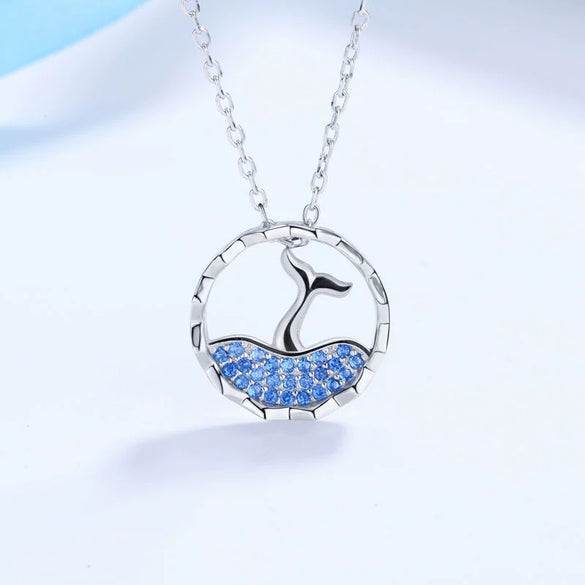 Wholesale Necklace 925 Sterling Silver Threedimensional Hollow Mermaid Inlaid Stone Electroplating Animal Style