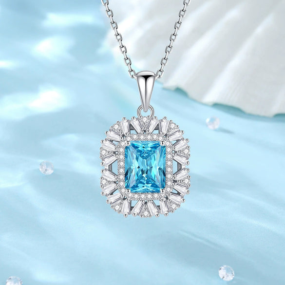 Wholesale Necklace 925 Sterling Silver Vintage Light Luxury Geometric Inlaid Sugar Emerald With Zircon Pendant