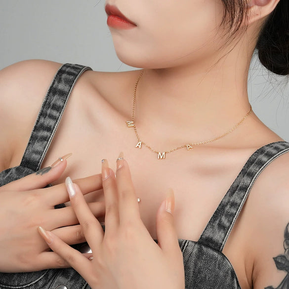 Wholesale Necklace 925 Sterling Silver Zircon Clavicle Chain With Letter Pattern