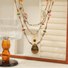 Wholesale Necklace Tiger's Eye Stone Green Stone Malachite Rope Stainless Steel Geometric Handmade Women's Retro Light Luxury