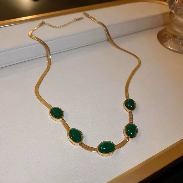 Wholesale Necklace Titanium Steel Blade Chain Mixed Gem Inlay Geometric Electroplating For Women