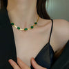 Wholesale Necklace Titanium Steel Blade Chain Mixed Gem Inlay Geometric Electroplating For Women