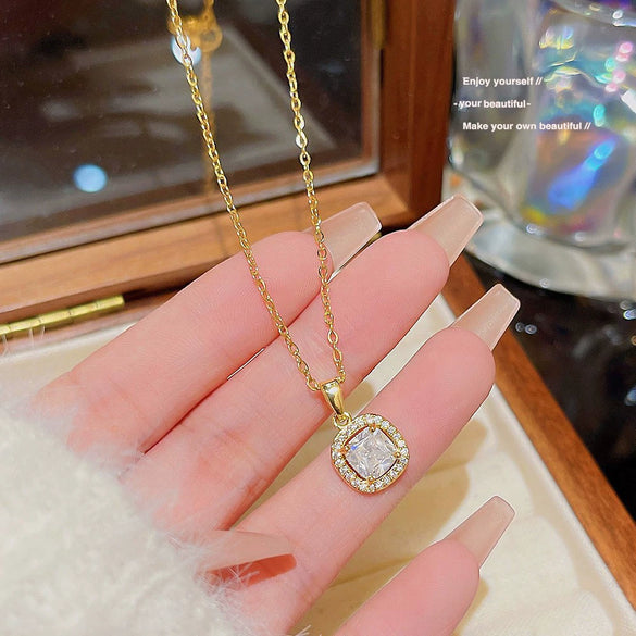 Wholesale Necklace Titanium Steel Bow Zirconia Mixed Gemstone Setting For Women