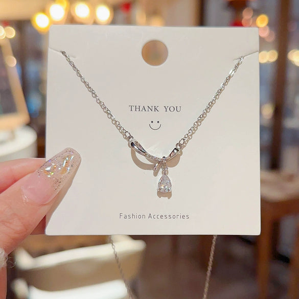 Wholesale Necklace Titanium Steel Bow Zirconia Mixed Gemstone Setting For Women