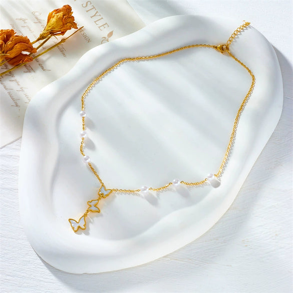 Wholesale Necklace Titanium Steel Butterfly Pendant Electroplating Design