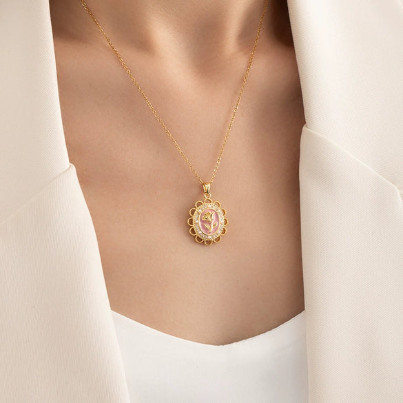 Wholesale Necklace Titanium Steel Copper Flower Heart Shape Electroplated Light Luxury Style For Women