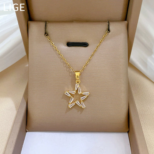 Wholesale Necklace Titanium Steel Copper Geometric Fivepointed Star Simple Light Luxury Elegant Gorgeous Cartoon Minimalist Unisex