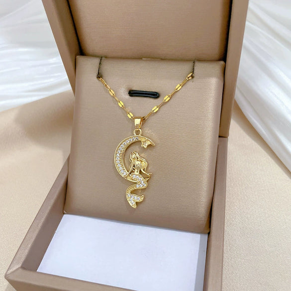 Wholesale Necklace Titanium Steel Copper Geometric Mermaid Moon Light Luxury Elegant Gorgeous Unisex Allmatch Clavicle Chain