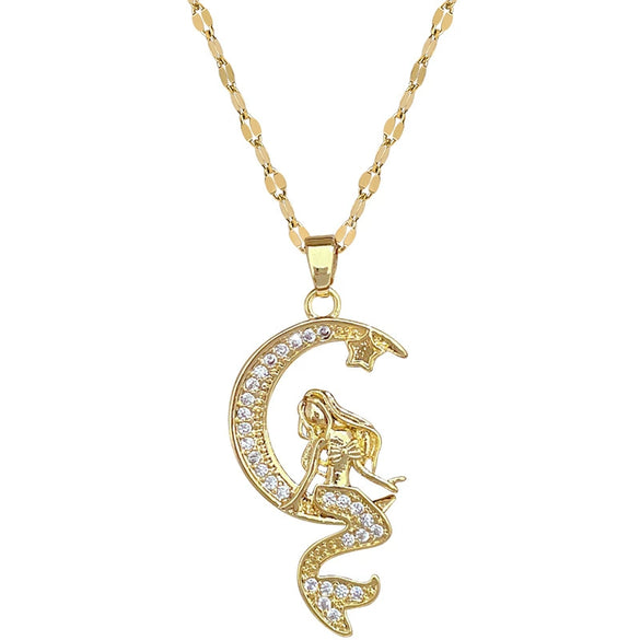 Wholesale Necklace Titanium Steel Copper Geometric Mermaid Moon Light Luxury Elegant Gorgeous Unisex Allmatch Clavicle Chain