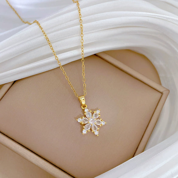 Wholesale Necklace Titanium Steel Copper Ice Flower Snowflake Full Diamond Geometric Cartoon Natural Style